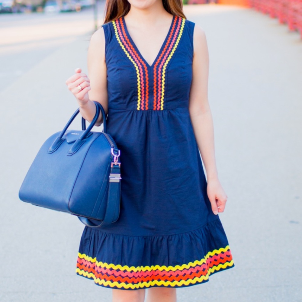 Boden Navy Blue Easy Rick Rack Midi Dress G